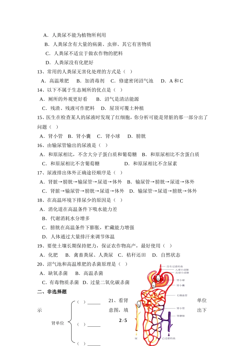 《人体内废物的排出》复习检测_第2页