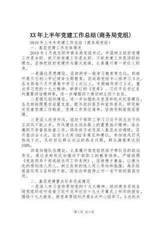 XX年上半年党建工作总结(商务局党组)