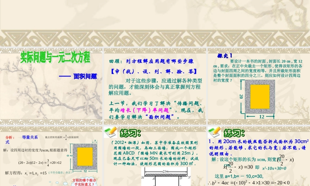 实际问题与一元二次方程(3)--面积问题