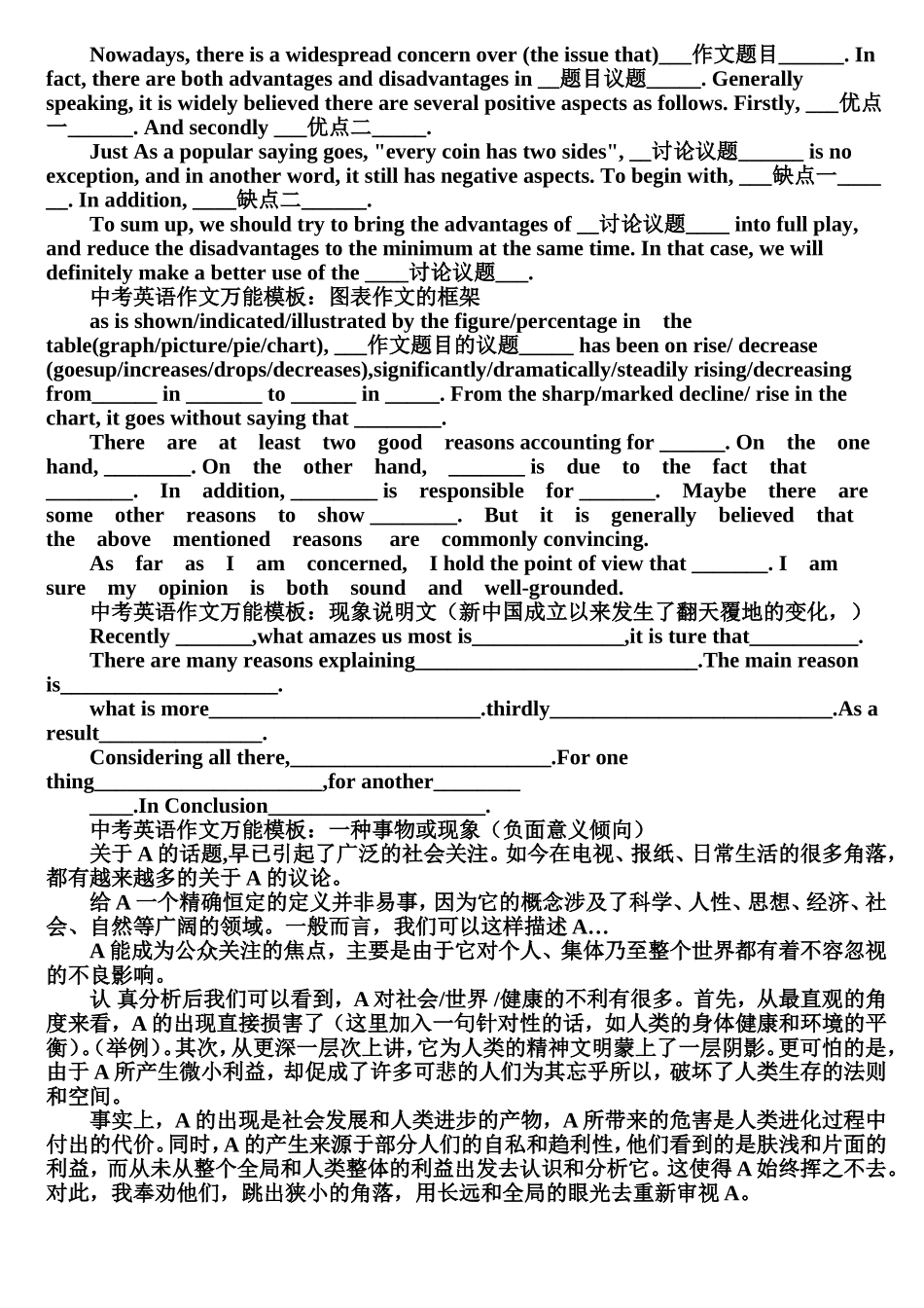 初中英语万能作文模板(超级背诵版)_第2页