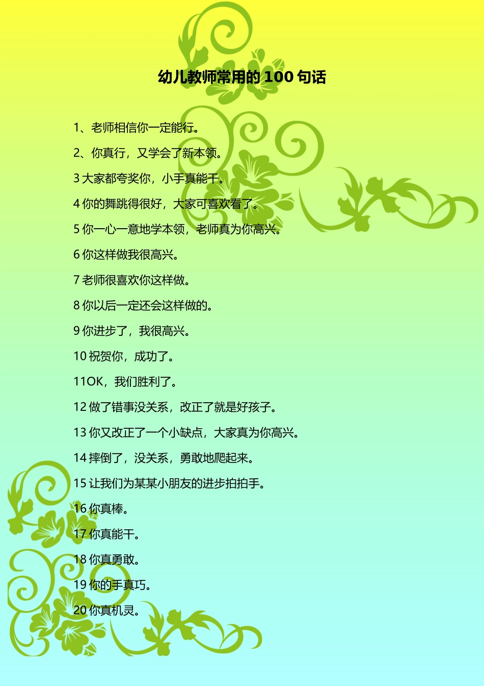幼儿教师常用的100句话_第1页