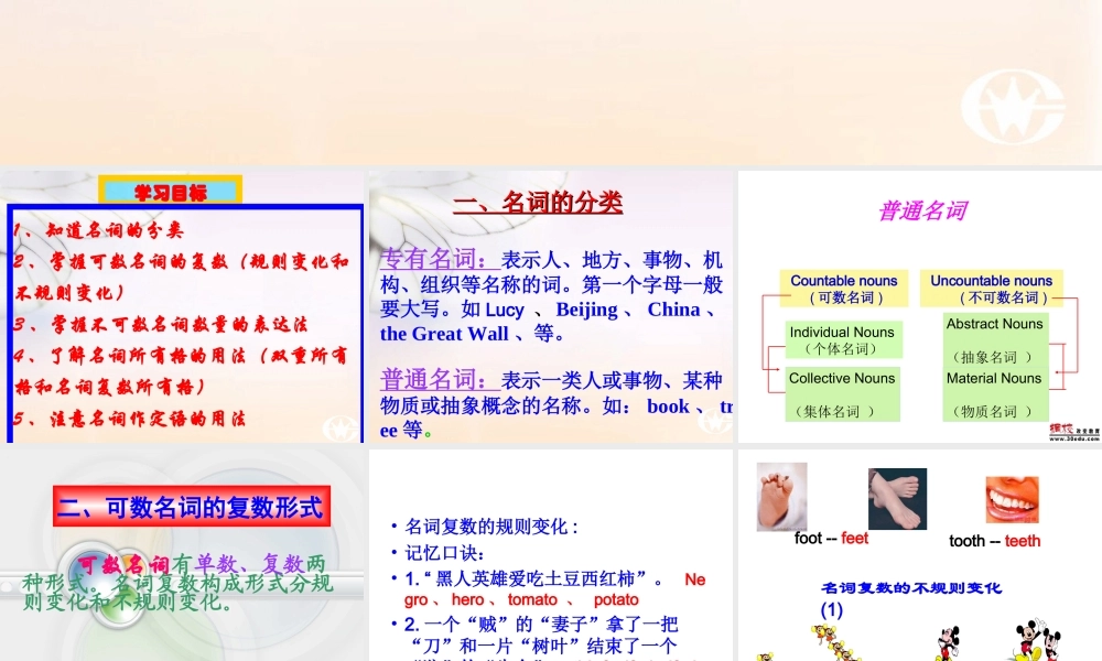 2014年九年级英语新目标中考专项---名词复习课件