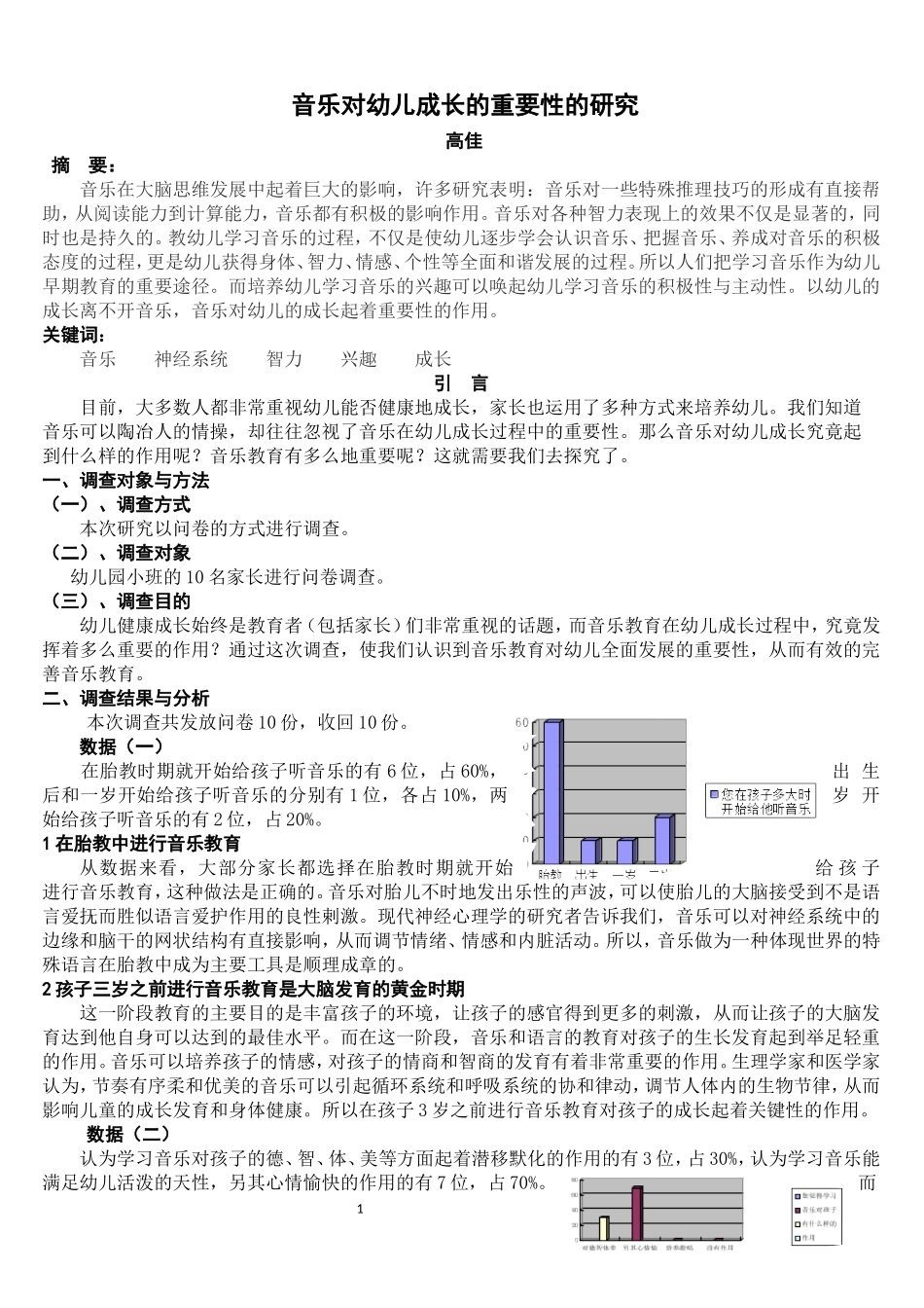 音乐对幼儿成长的重要性的研究-高佳_第1页