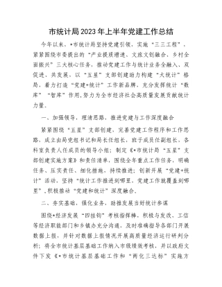 市统计局2023年上半年党建工作总结