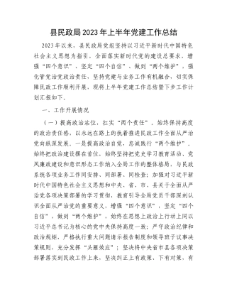 县民政局2023年上半年党建工作总结