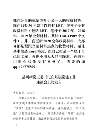 县两新党工委书记在基层党建工作座谈会上的发言