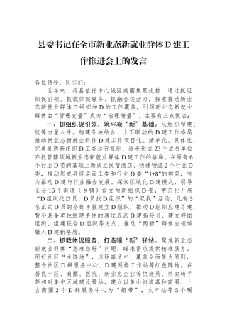 县委书记在全市新业态新就业群体党建工作推进会上的发言