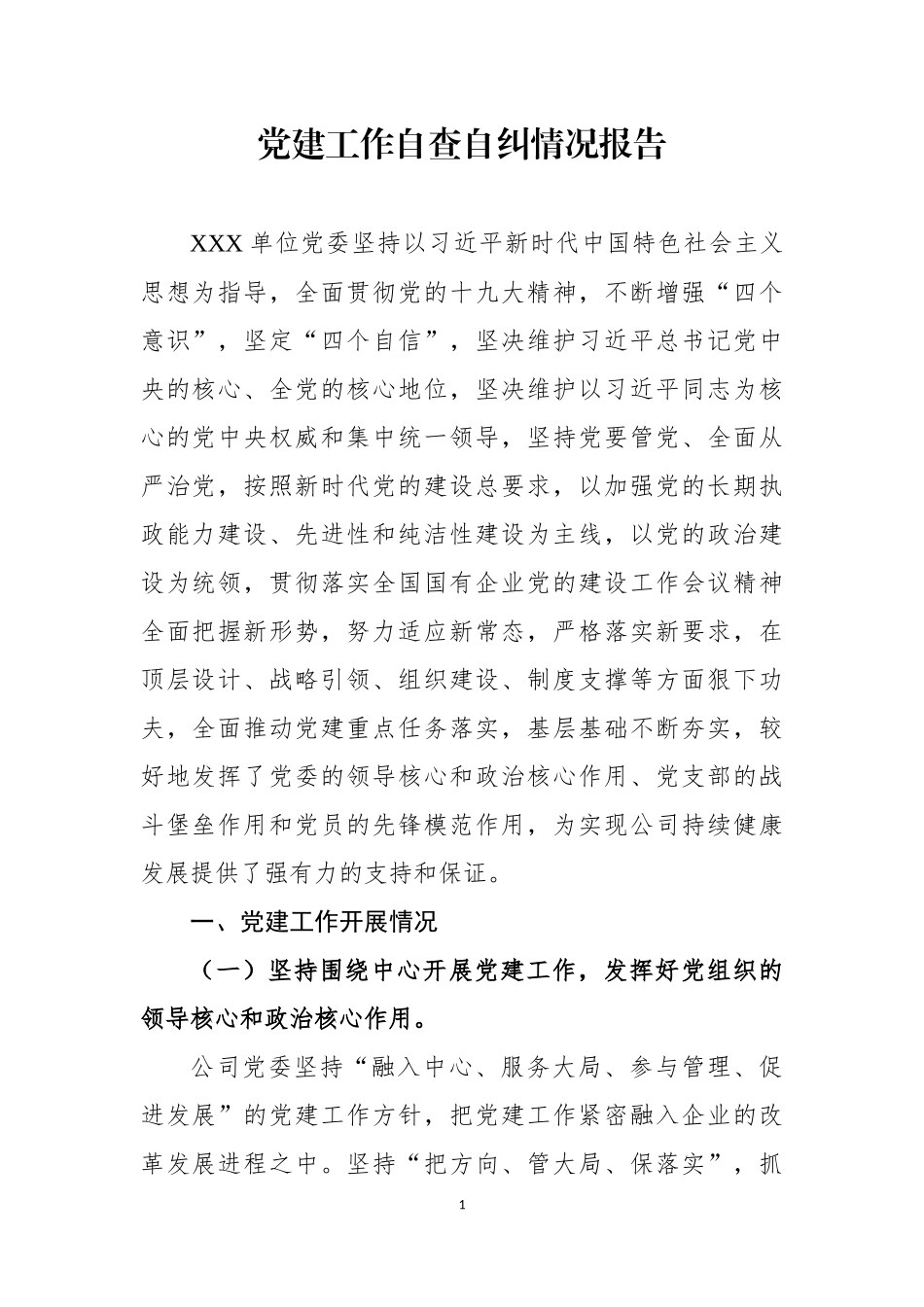 党建工作自查自纠情况报告（范文）_第1页