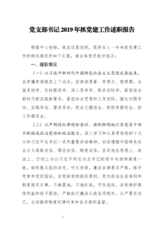 党支部书记2019年抓党建工作述职报告