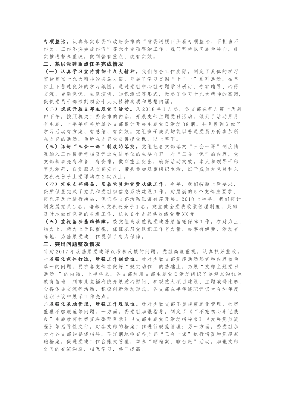 2018上半年抓党建工作述职！（第一季，5篇）_第2页