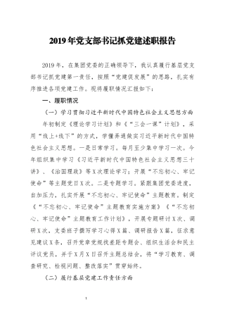 2019年党支部书记抓党建述职报告