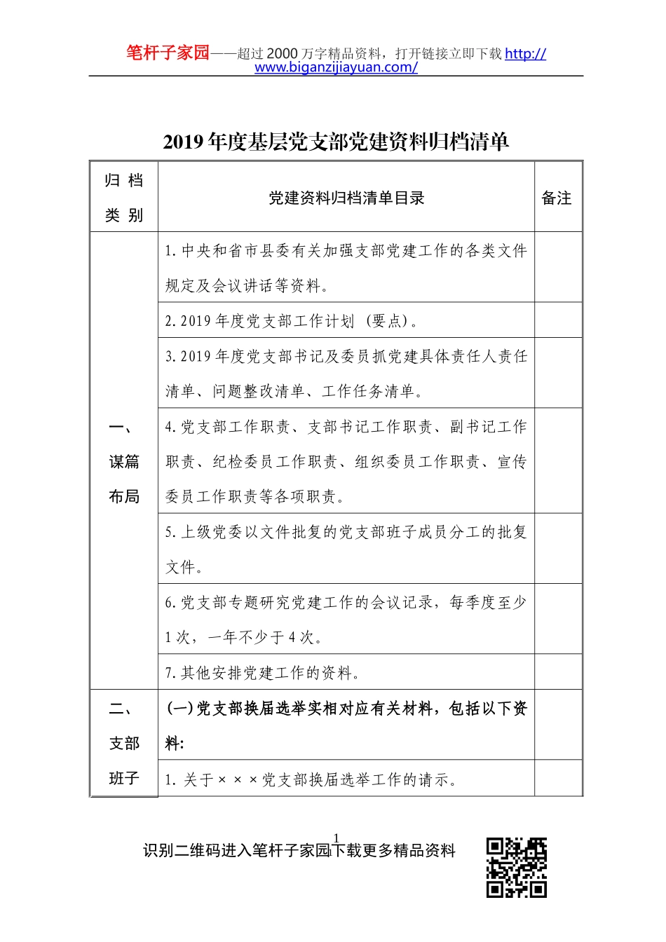 2019年度基层党支部党建资料归档清单_第1页