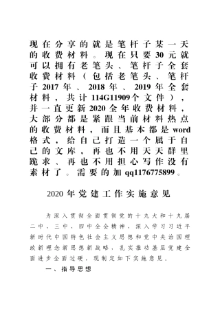 2020年党建工作实施意见