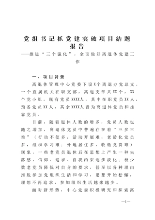 党组书记抓党建突破项目