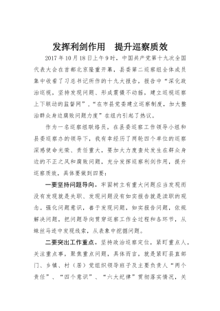 【心得体会】发挥利剑作用  提升巡察质效