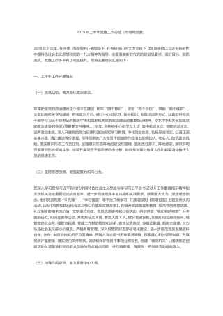 2019年上半年党建工作总结（市级局党委）