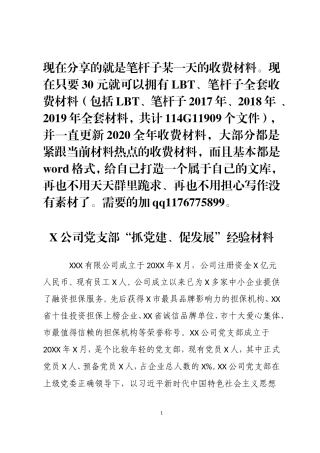 2020X公司党支部“抓党建、促发展”经验材料