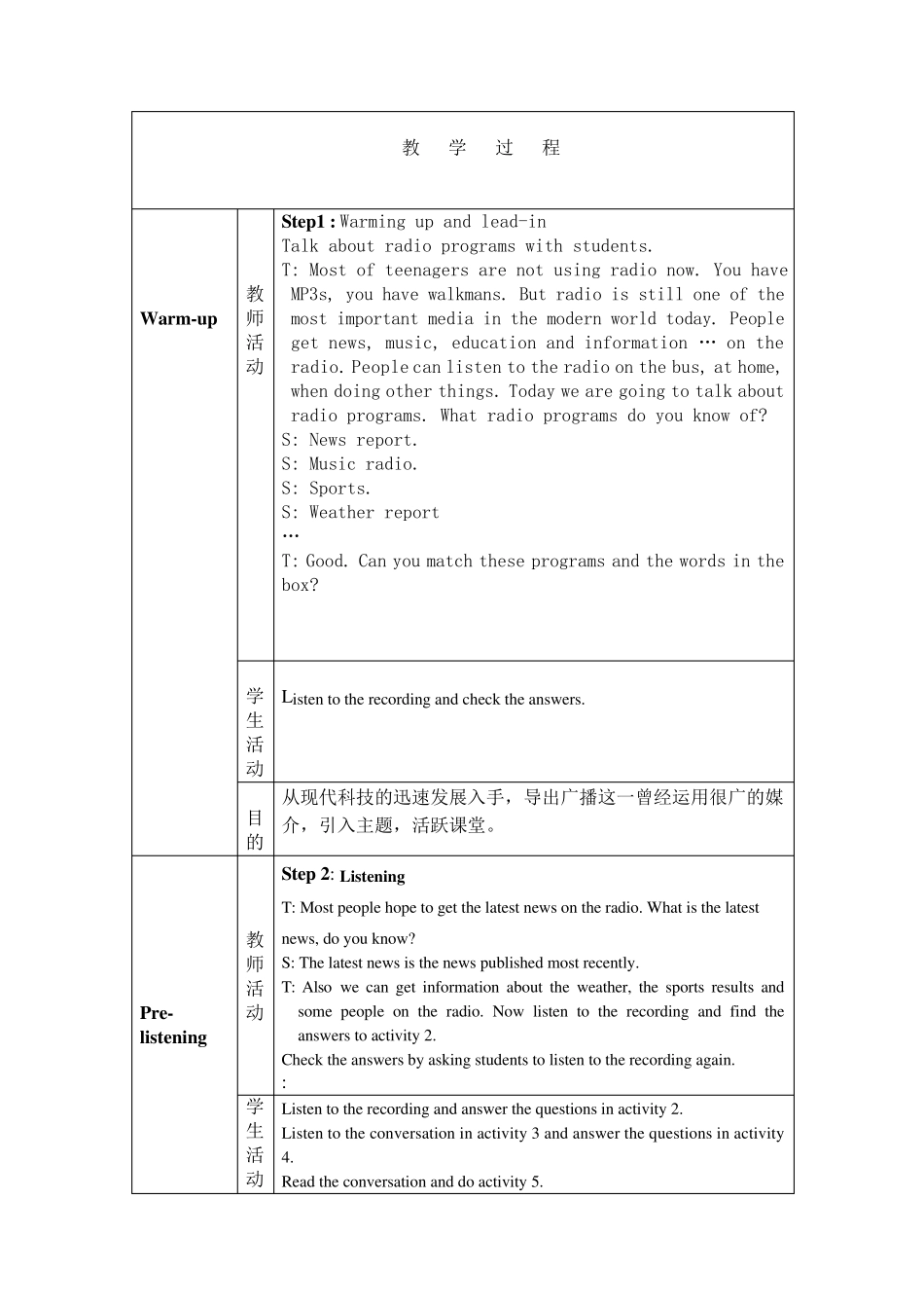 (外研版)八年级下册Module3Ontheradio教学设计_第2页
