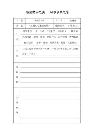 (完整word)读书笔记模板