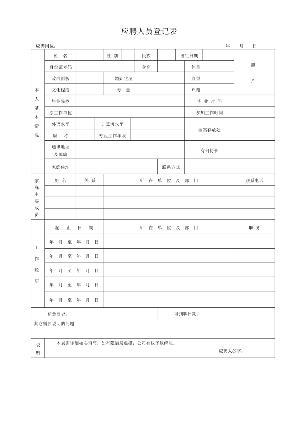 (完整word版)应聘表格范本_第1页