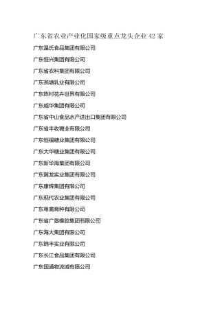 (广东省农业产业化信网)广东省农业产业化国家级重点龙头企业