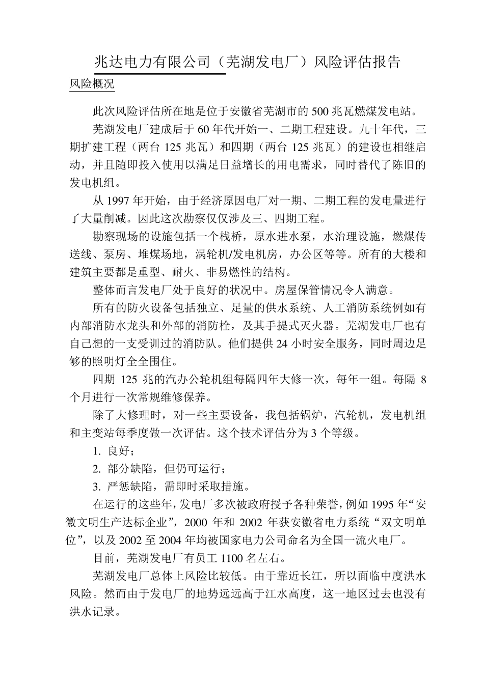 (芜湖发电厂)风险评估报告_第1页