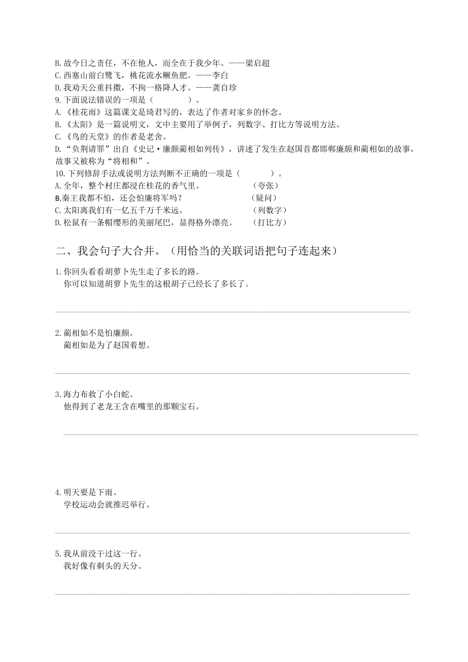 (部编版五年级上册)句子专项训练_第2页