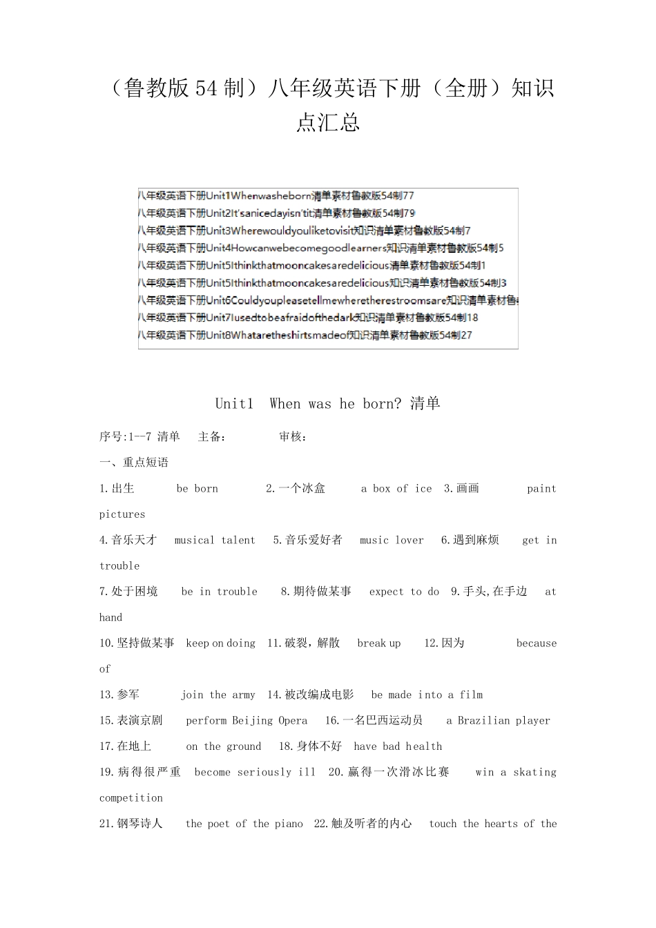 (鲁教版54制)英语八年级下册知识点(全书)_第1页