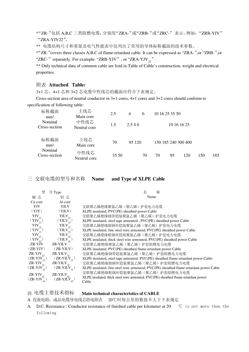 0.6／1KV交联聚乙烯绝缘电力电缆技术参数_第2页