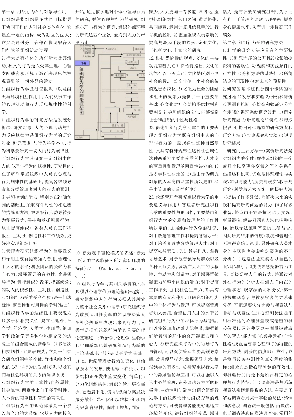 00152组织行为学考试大纲及答案2011自考资料人力资源管理_第1页