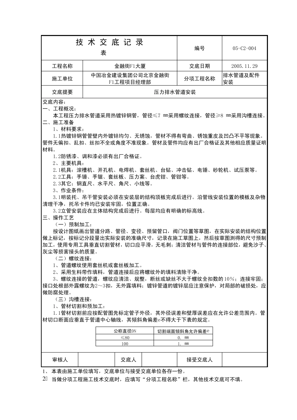 004压力排水管安装技术交底_第1页