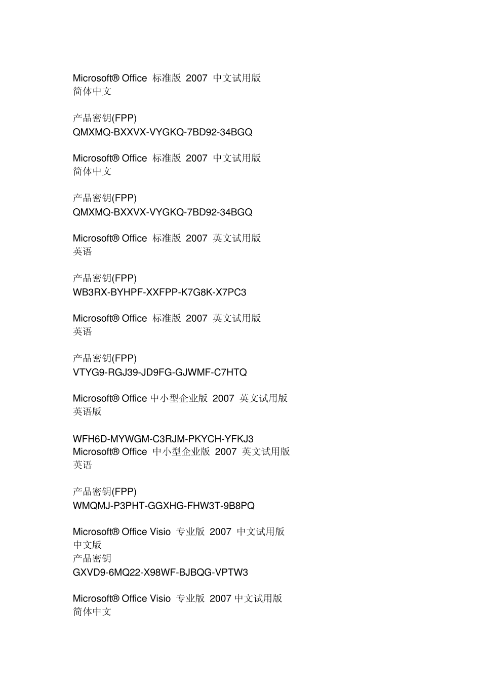 office2007各个版本的密钥_第3页