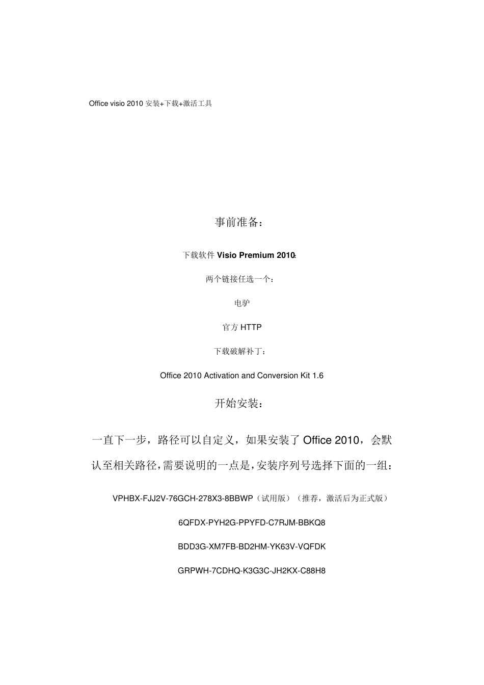 Officevisio2010安装+下载+激活工具_第1页