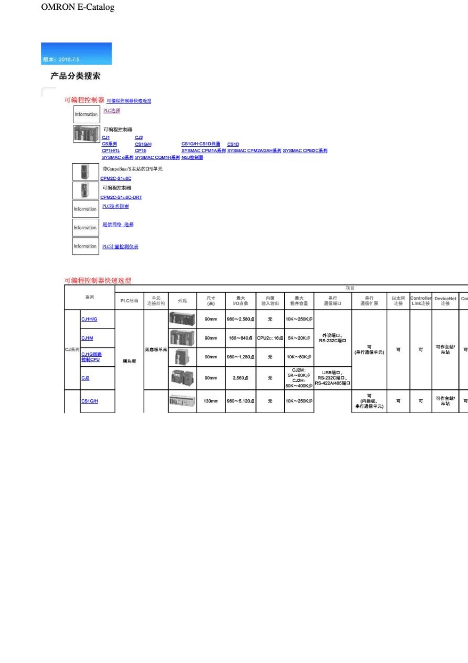 OMRON欧姆龙电子样本快速选型表_第2页
