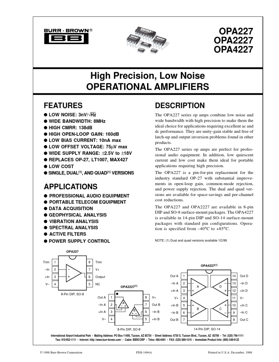 OPA227高精度低噪声运放_第1页