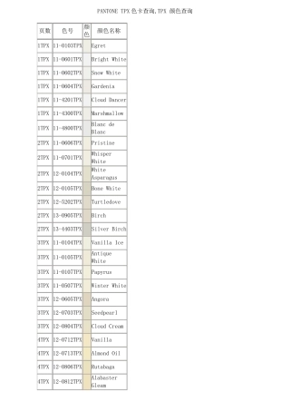 PANTONETPX色卡颜色编号查询