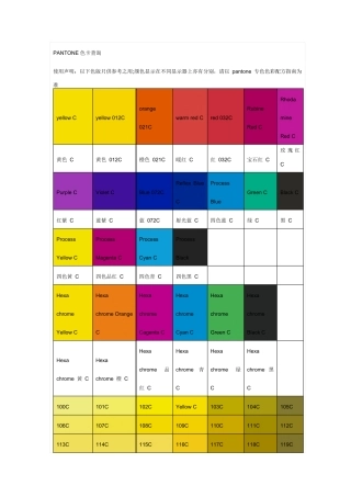 PANTONE潘通色卡C面颜色