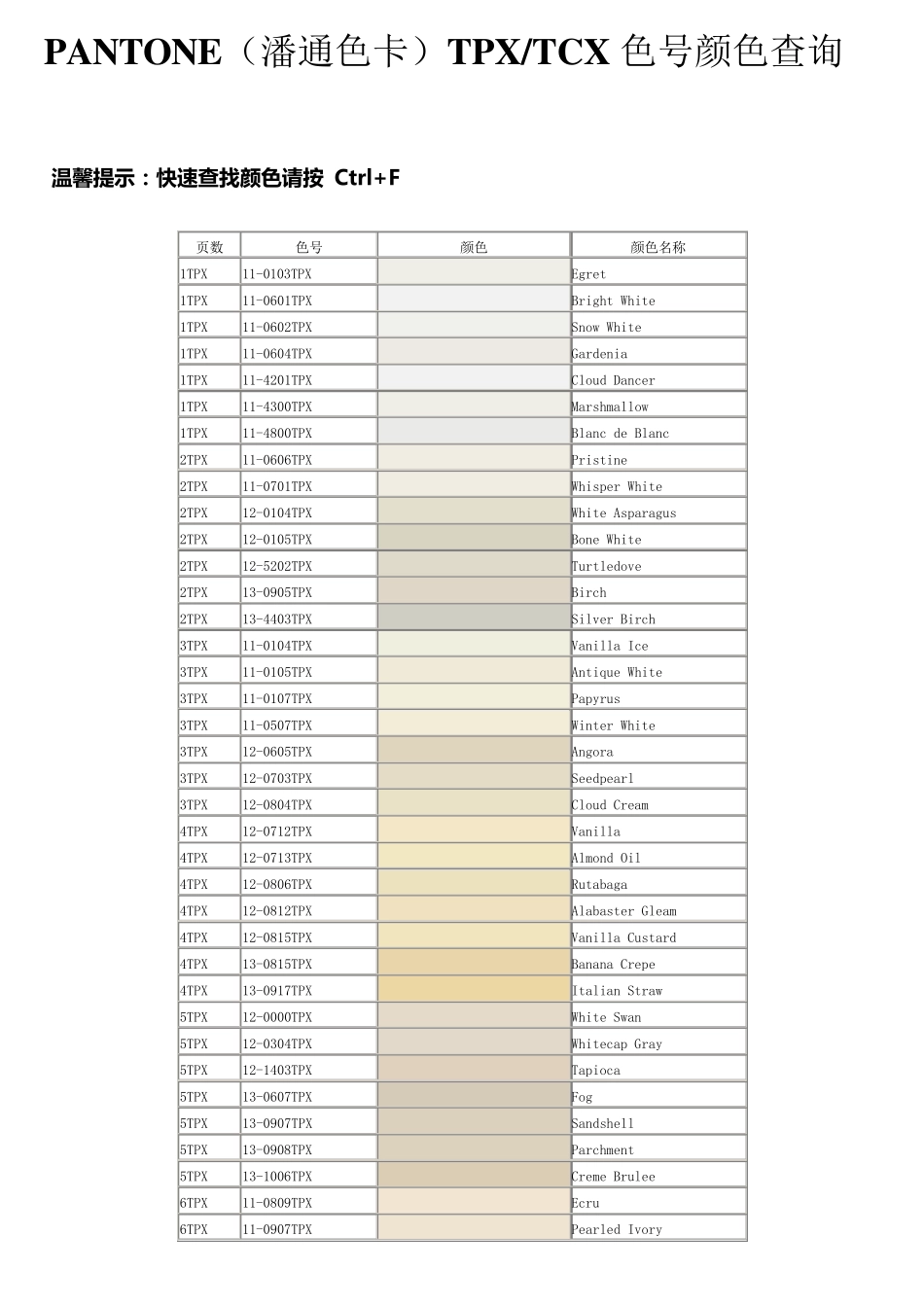 PANTONE潘通色卡TPXTCX色号颜色查询_第1页