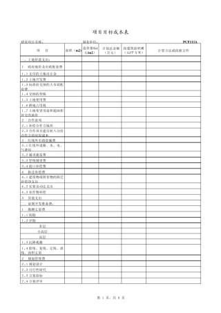 PCF111万达项目目标成本表