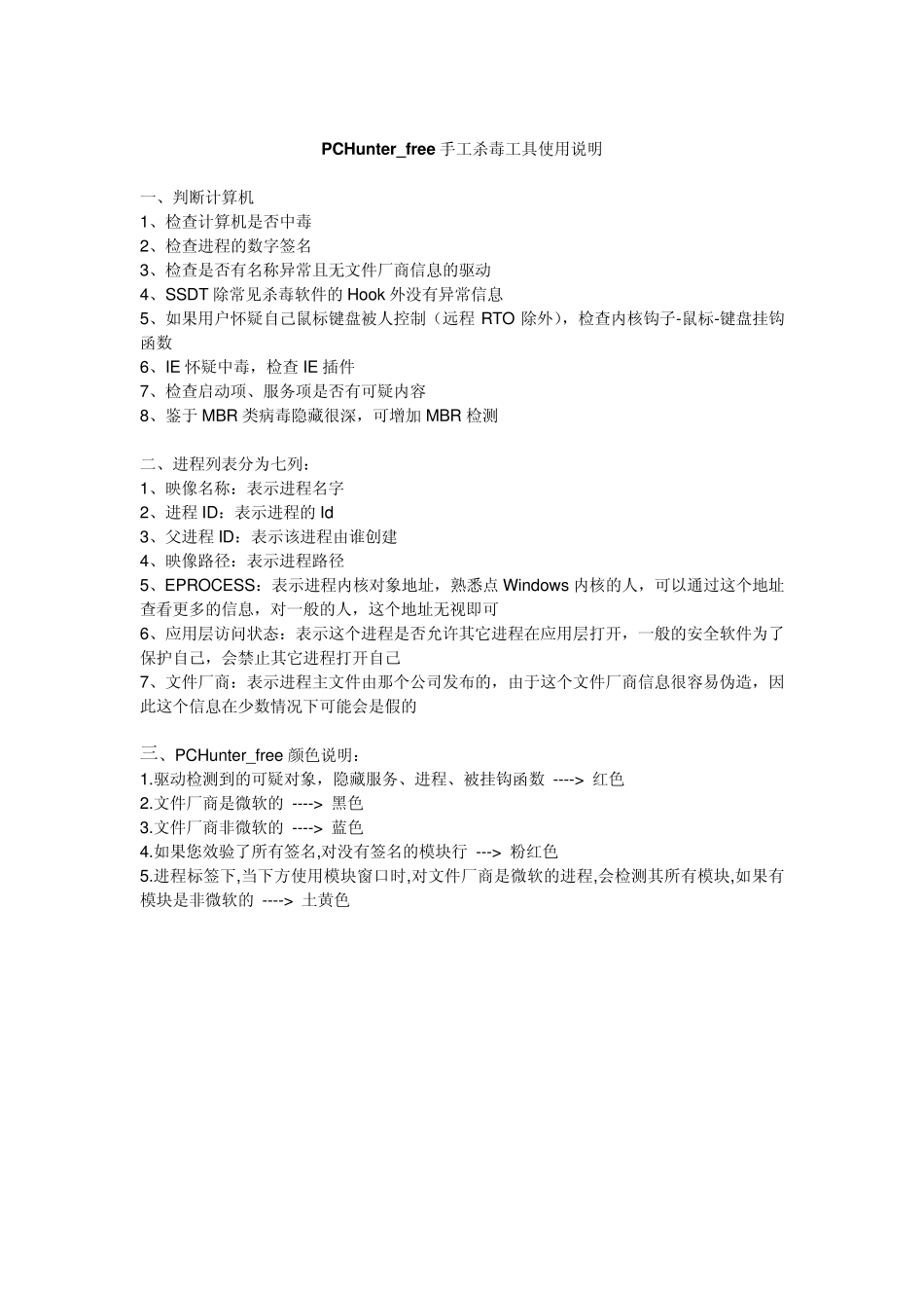 PCHunter_free(手工杀毒辅助工具)使用说明_第1页