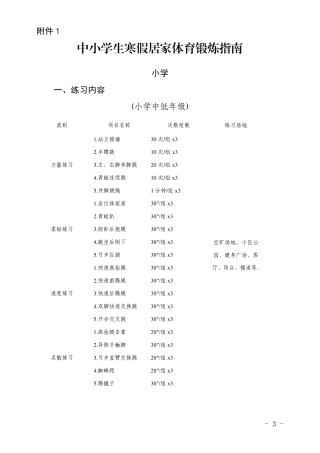 中小学生寒假居家体育锻炼指南