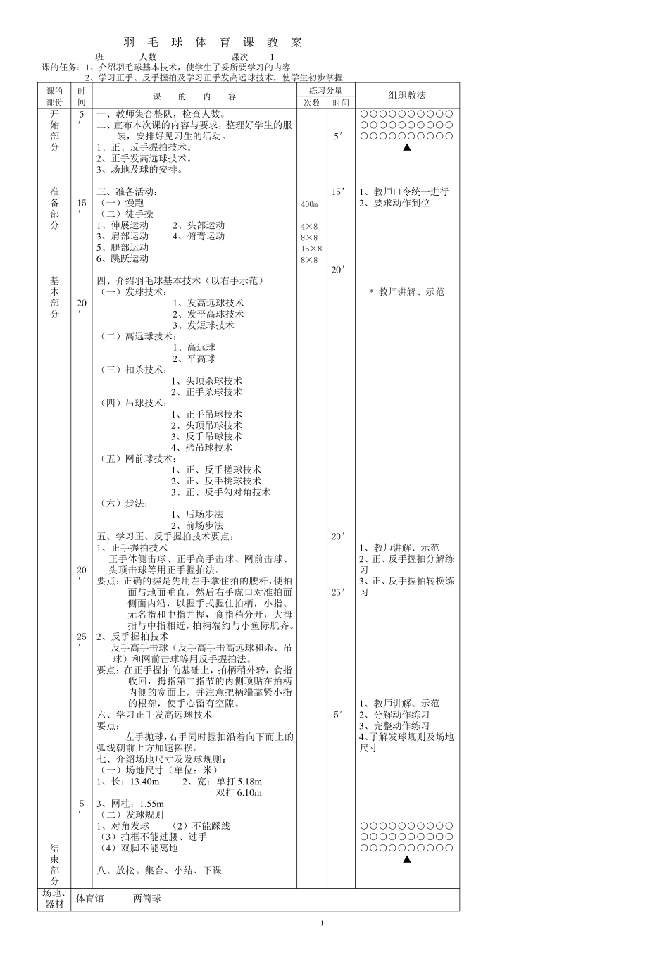中小学羽毛球体育课教案.._第1页