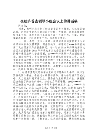 在经济普查领导小组会议上的讲话稿