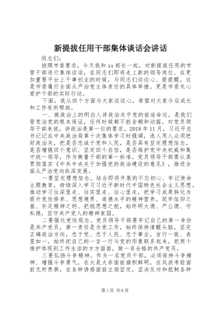 新提拔任用干部集体谈话会讲话