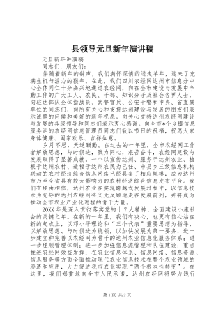 县领导元旦新年演讲稿