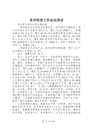 各市经济工作会议讲话