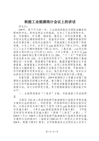 耗能工业能源统计会议上的讲话