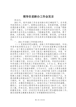 领导在老龄办工作会发言