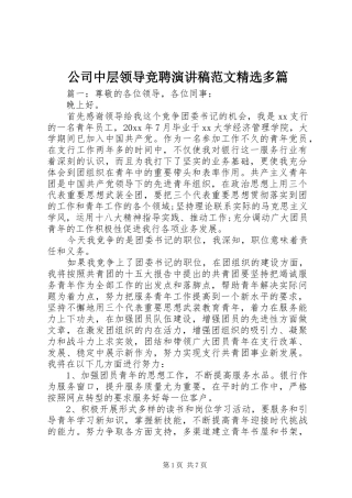 公司中层领导竞聘演讲稿范文精选多篇
