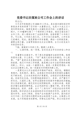 党委书记在煤炭公司工作会上的讲话